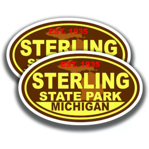Window sticker saying Est. 1935 Sterling State Park Michigan